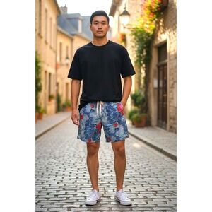 (G-217) Nova Men‎ Swim Trunks Shorts Size M Multicolor Abstract Print Drawstring